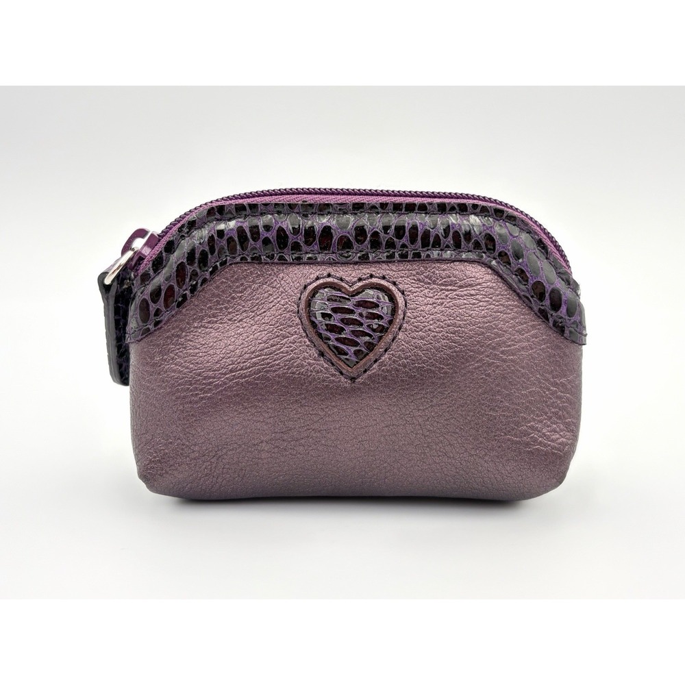 Vintage Brighton Metallic Purple Leather Pouch Wallet Snake Trim Heart Purse